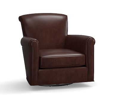 Irving Leather Swivel Armchair, Polyester Wrapped Cushions, Leather Statesville Espresso | Pottery Barn (US)