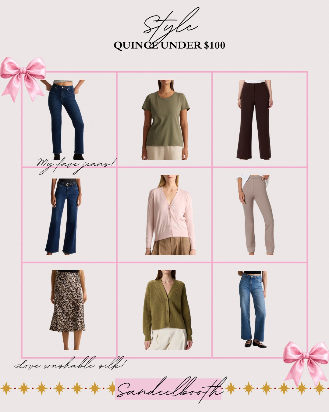 ✨Quince Under $100 — women’s fashion staples I’m loving✨

Rounding up the best Quince finds under $100 — classic sweaters, washable silk tops, perfect-fit jeans, cardigans, cozy layers, midi silk skirts, and elevated basics you can wear on repeat. If you love affordable luxury, quiet-chic outfits, and timeless wardrobe staples, these Quince pieces are such good quality for the price.

From buttery-soft cashmere sweaters to washable silk tops, wide-leg pants, and everyday jewelry — everything here is versatile, polished, and budget-friendly. Several of these I own (and love!) in multiple colors. 🫶

Perfect for building a capsule wardrobe, office outfits, weekend casual looks, or mixing and matching for the holidays.
Tap to shop all my Quince favorites under $100!

#LTKWorkwear #LTKHoliday #LTKFindsUnder100