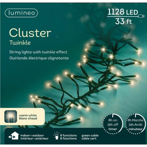 Lumineo 1128 LED Warm White Christmas Cluster Lights Set, Green Wire 33 Ft | Amazon (US)