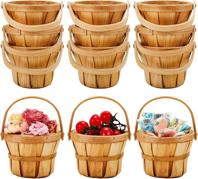 Marsui 10 Pcs Mini Wooden Apple Baskets Bulk for Gifts 4 x 5.1 Inch Mini Berry Baskets with Handl... | Amazon (US)