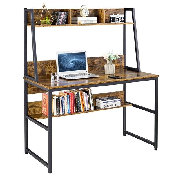 SmileMart Industrial Computer Desk with Storage Hutch, Rustic Brown - Walmart.com | Walmart (US)