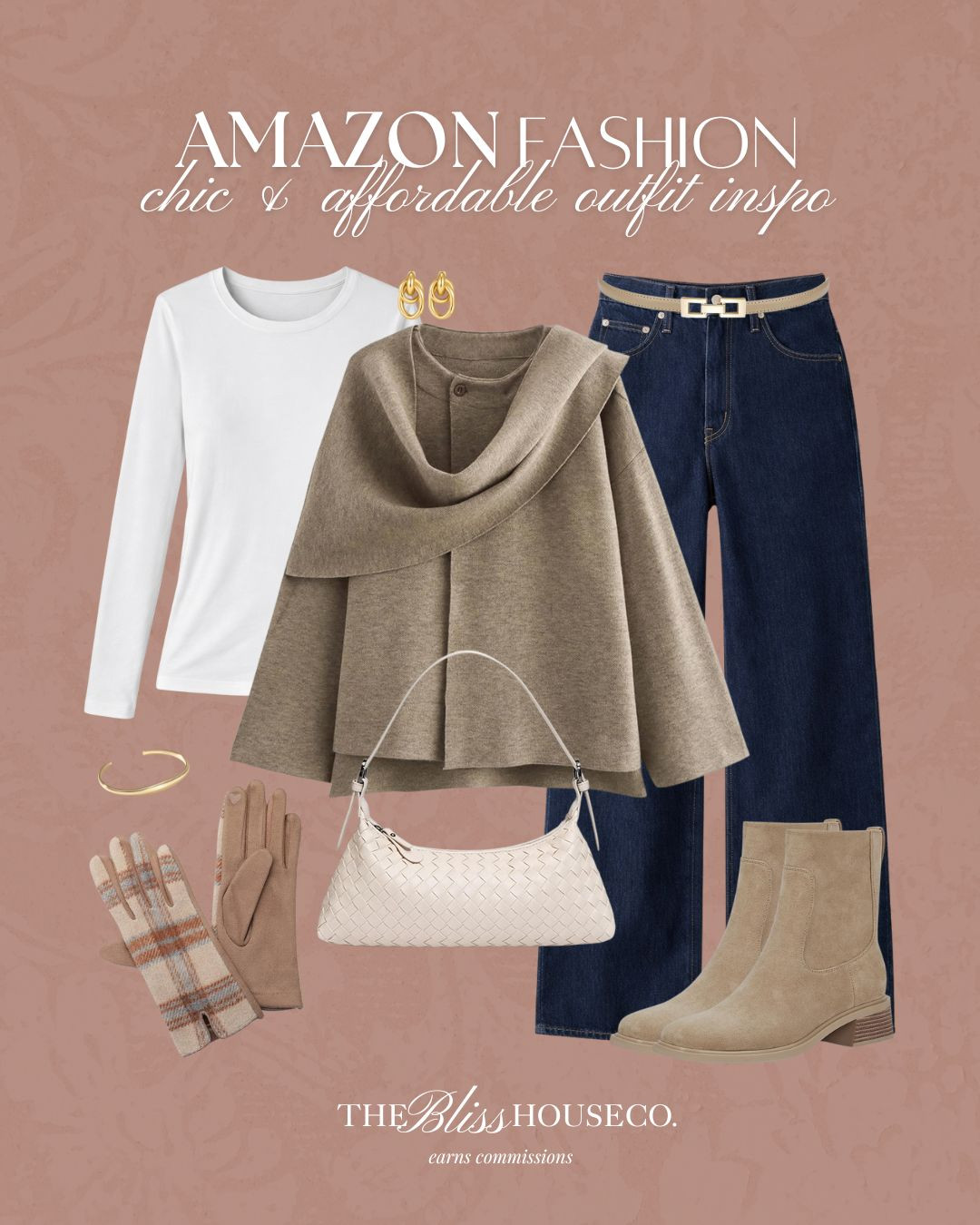 Chic and cozy winter outfit inspo from Amazon! Styled look, wide leg dark wash jeans, oversized scarf jacket, jeans styling, tan ankle boots, look for less, affordable Amazon fashion, stylish accessories.
 

 #LTKootd #LTKSeasonal