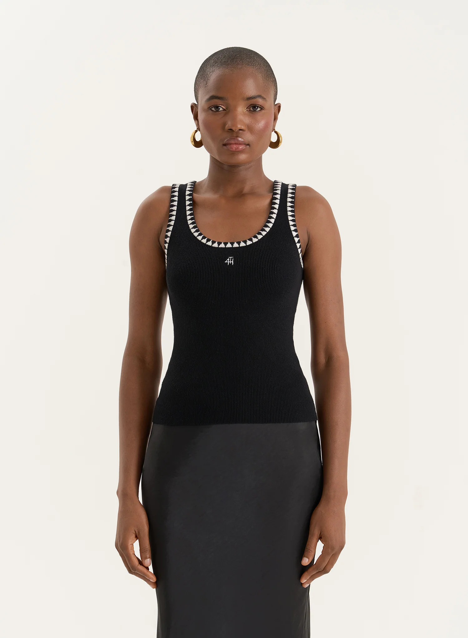 Black Knitted Contrast Stitch Vest Top- Ruben | 4th & Reckless