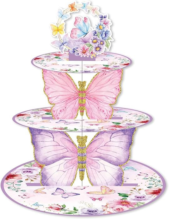 Zliisang Pink Purple Butterfly Cupcake Stand Butterfly Baby Shower Birthday Party Decorations Cup... | Amazon (US)