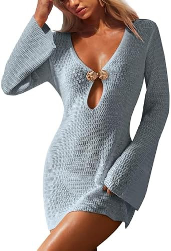 ANRABESS Women Beach Cover Ups 2026 Summer Crochet Knit Swimwear Mesh Bathing Suit Hollow Out Dre... | Amazon (US)