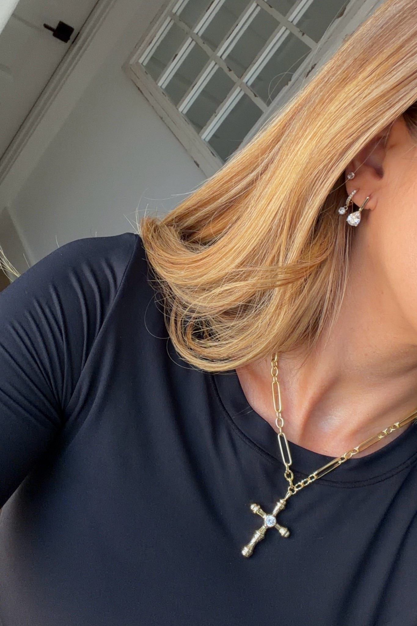 loving my new statement cross necklace & teardrop earrings! use code LTK15 at WAAWEES
