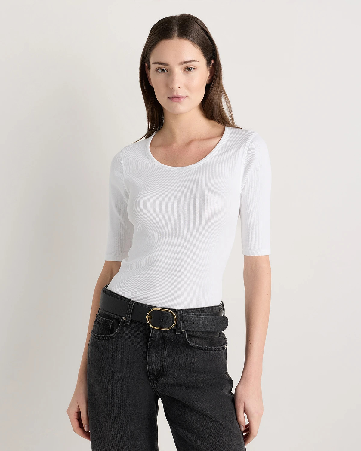 Organic Cotton Micro-Rib Elbow Sleeve Tee | Quince