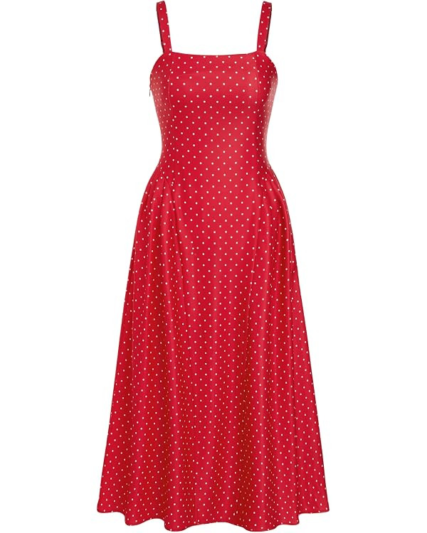 CIDER Womens Polka Dots Summer Casual Dresses Square Neck Sleeveless Midi A Line Elegant Dress | Amazon (US)