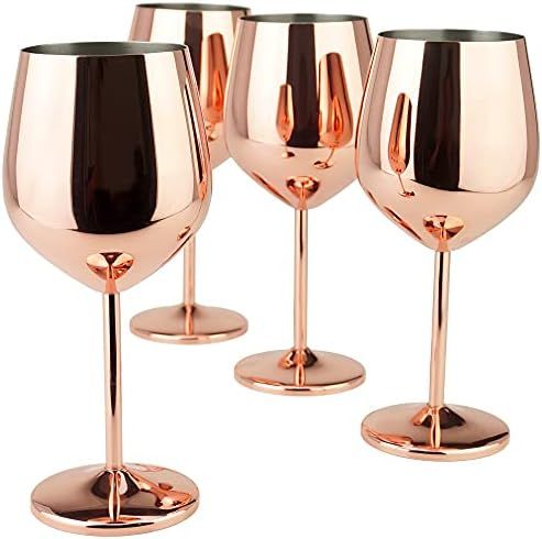 PG Copper / Rose Gold Stem Stainless Steel Wine Glass Set 4 - 18.5 oz | Amazon (US)