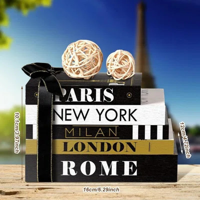 5 Pieces Wooden Book Decor with 2 Rattan Balls | Wayfair North America