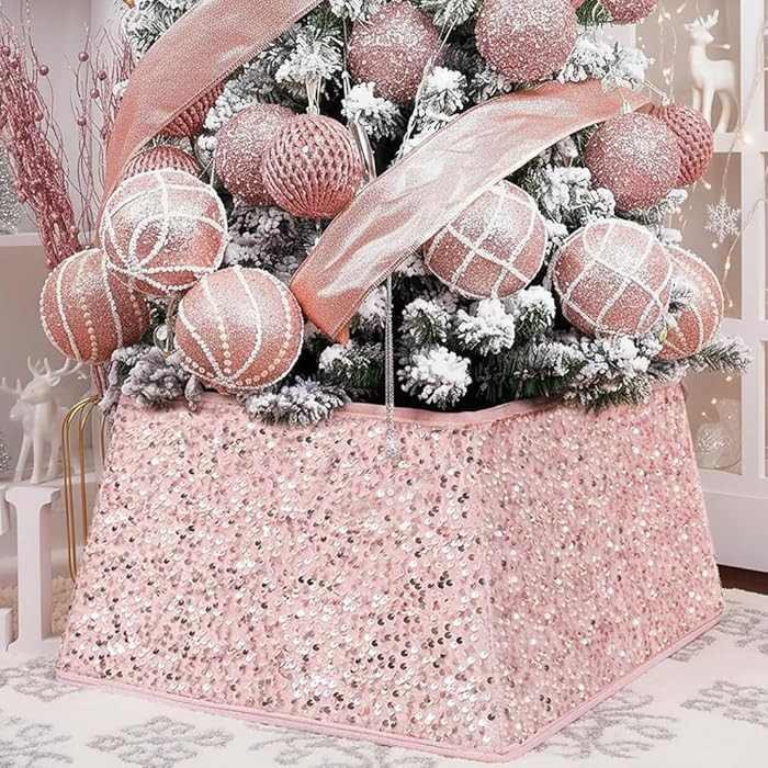 XmasExp Christmas Tree Collar 24 inch Sequin Tree Skirt for Christmas Holiday Home Decor Xmas Tre... | Amazon (US)