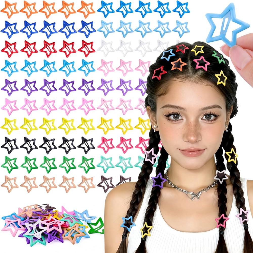 100 PCS Colorful Hair Clips, 1.18 Inch Y2K Accessories Star Hair Clips, Non-Slip Snap Small Star ... | Amazon (US)