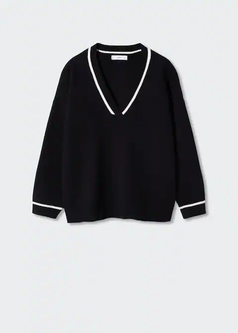 Contrasting v-neck sweater -  Women | Mango United Kingdom | MANGO (UK)