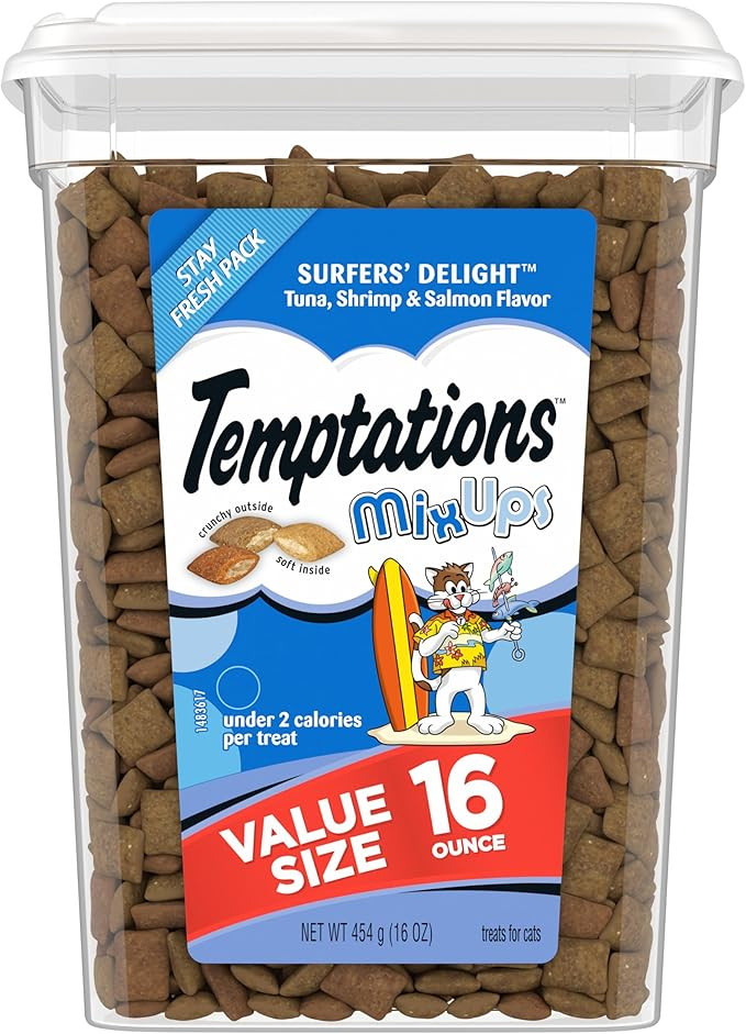 Temptations MixUps Surfer's Delight Flavor Crunchy and Soft Cat Treats, 16 oz. Tub | Amazon (US)