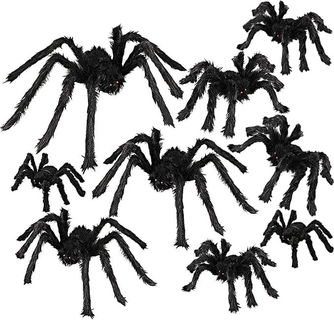 9PCS Giant Spider Outdoor Halloween Decorations Realistic Large Scary Spider Props Scary Giant Sp... | Amazon (US)