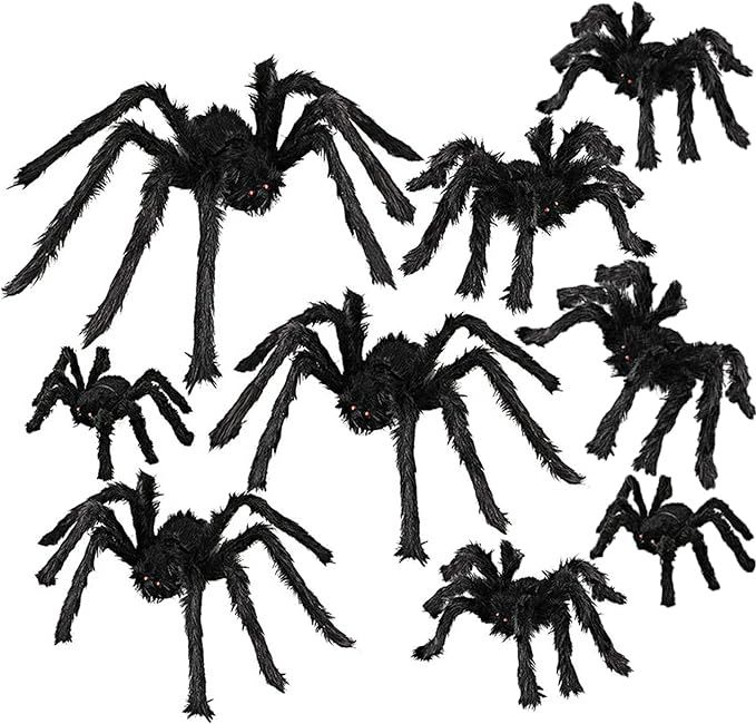 9PCS Giant Spider Outdoor Halloween Decorations Realistic Large Scary Spider Props Scary Giant Sp... | Amazon (US)