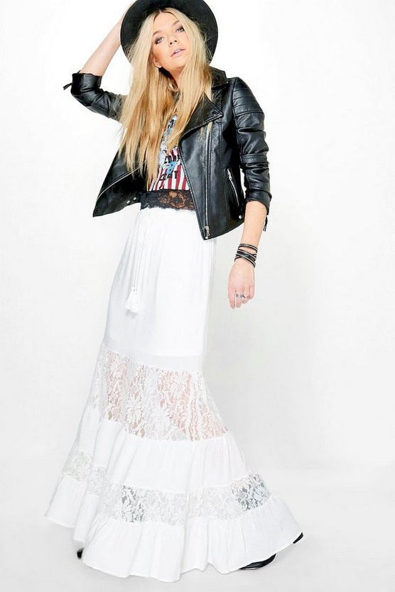 Loren Lace Panelled Tassle Tie Maxi Skirt | Boohoo.com (US & CA)