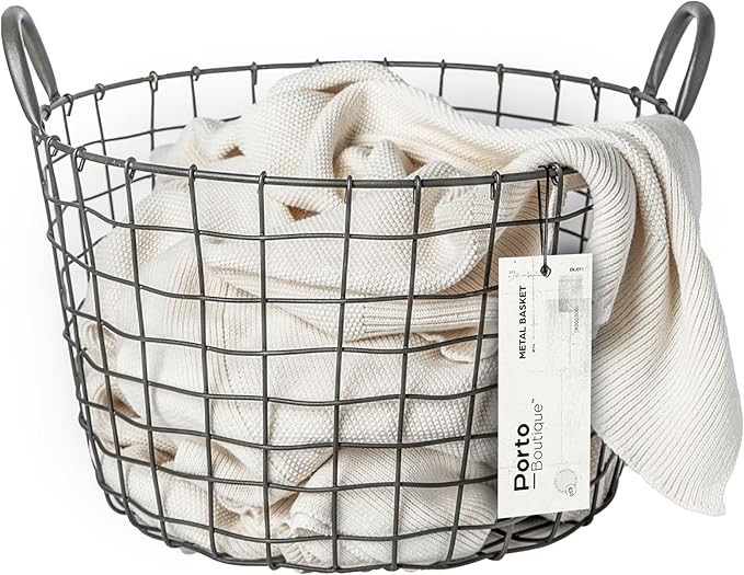 16"D x 12"W x 12"H Large Wire Basket - Round Grey Metal Storage Container - Ideal Wire Basket for... | Amazon (US)