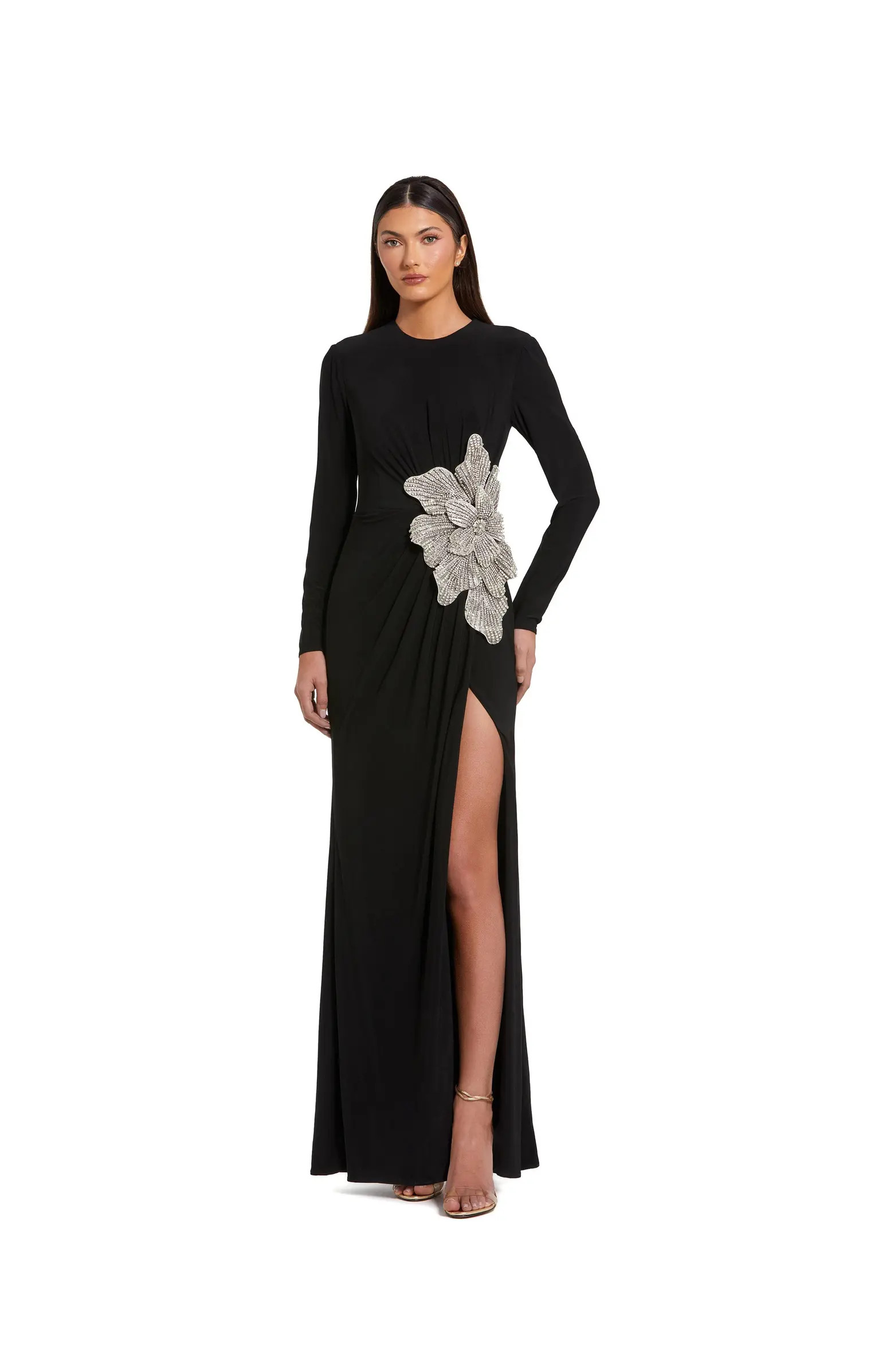Mac Duggal Jersey Gown With Embellished Flower | Nordstrom | Nordstrom