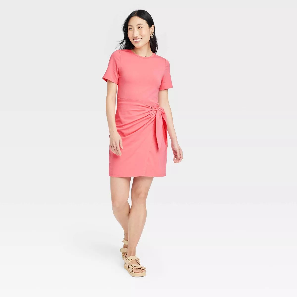 Women's Short Sleeve Mini T-Shirt Wrap Dress - A New Day™ White XL | Target