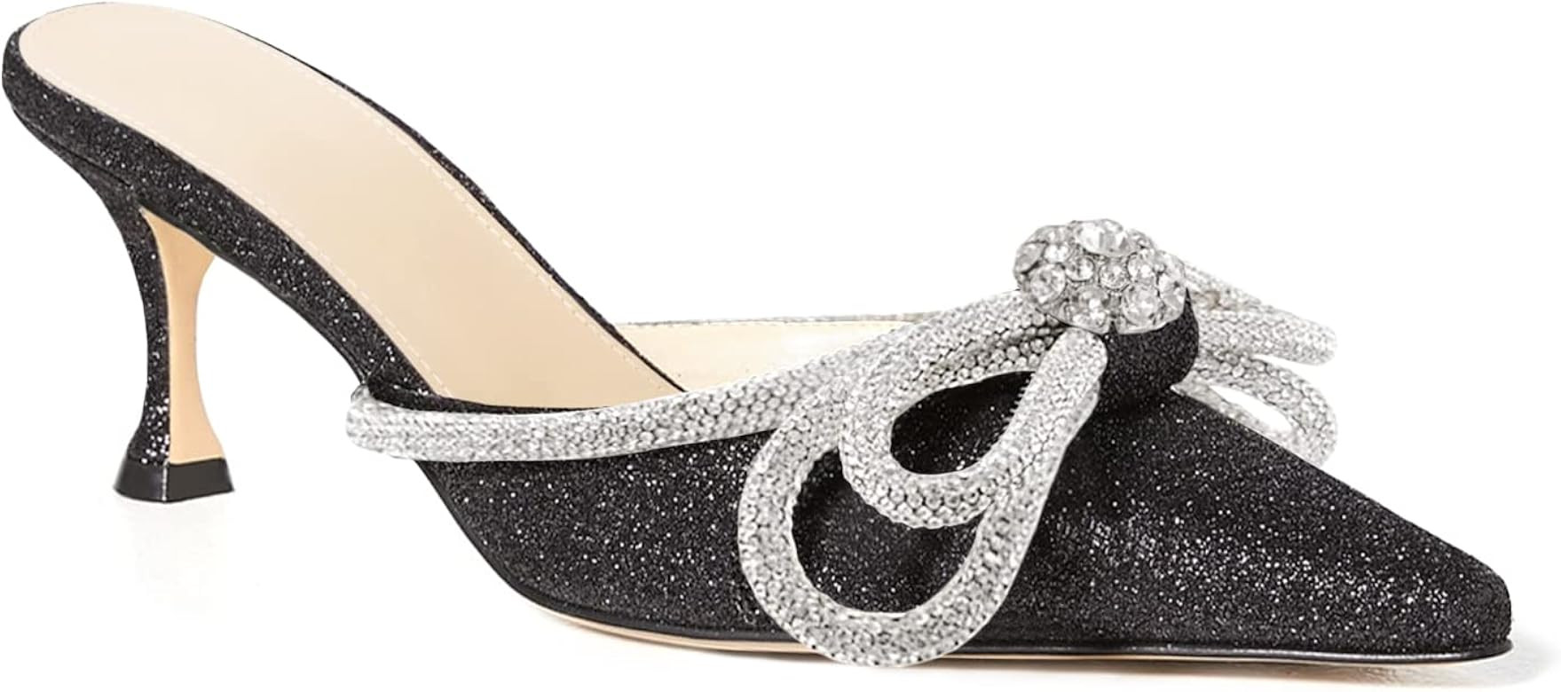 Lnsshee Women's Closed Pointed Toe Pumps Glitter Rhinestone Backless Heels Bowknot Low Kitten Hee... | Amazon (US)