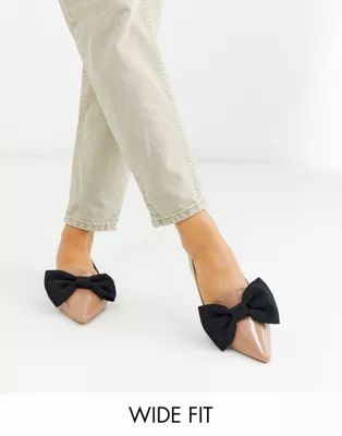 ASOS DESIGN Wide Fit Lake bow pointed ballet flats in beige | ASOS US