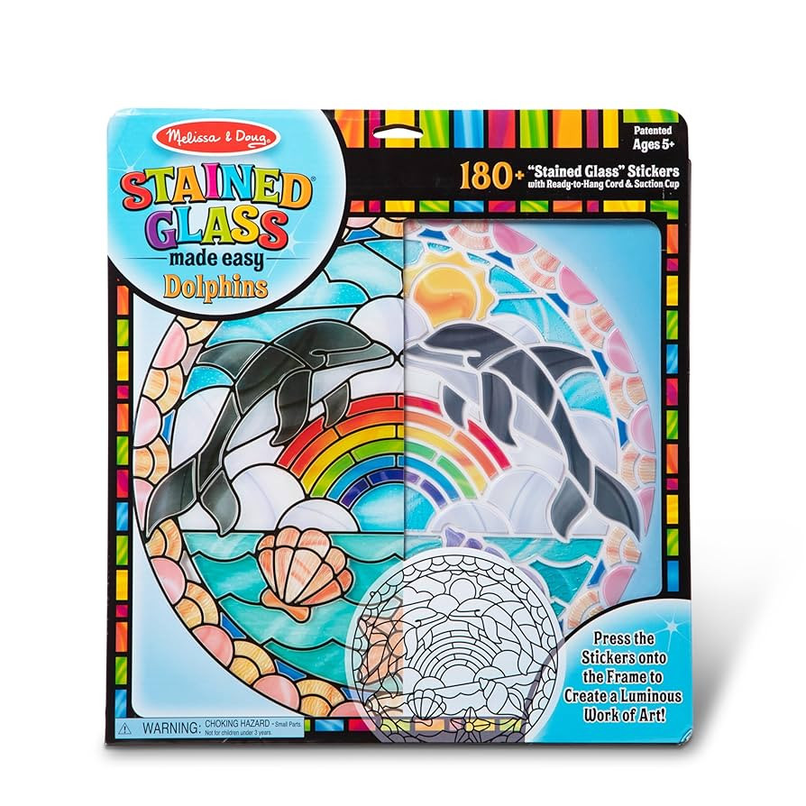 Melissa & Doug Stained Glass Made Easy Craft Kit: Dolphins - 180+ Stickers , Ocean Animals Crafts... | Amazon (US)