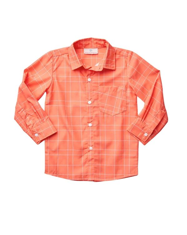 Orange Windowpane Long Sleeve Shirt | Smockingbird Kids