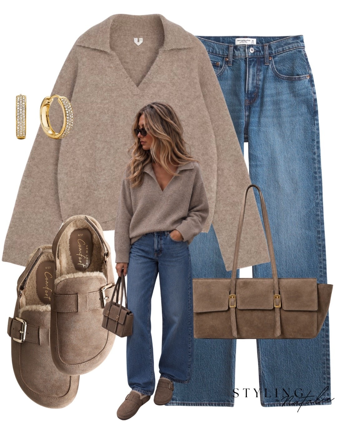KNITWEAR 🤎 v neck collared wool jumper, dark denim high waist, relaxed leg jeans, fur lined backless mules, diamond hoop earrings, suede bag.
Autumn outfit, neutral outfit, clogs, fall outfit

#LTKuk #LTKautumn #LTKeurope