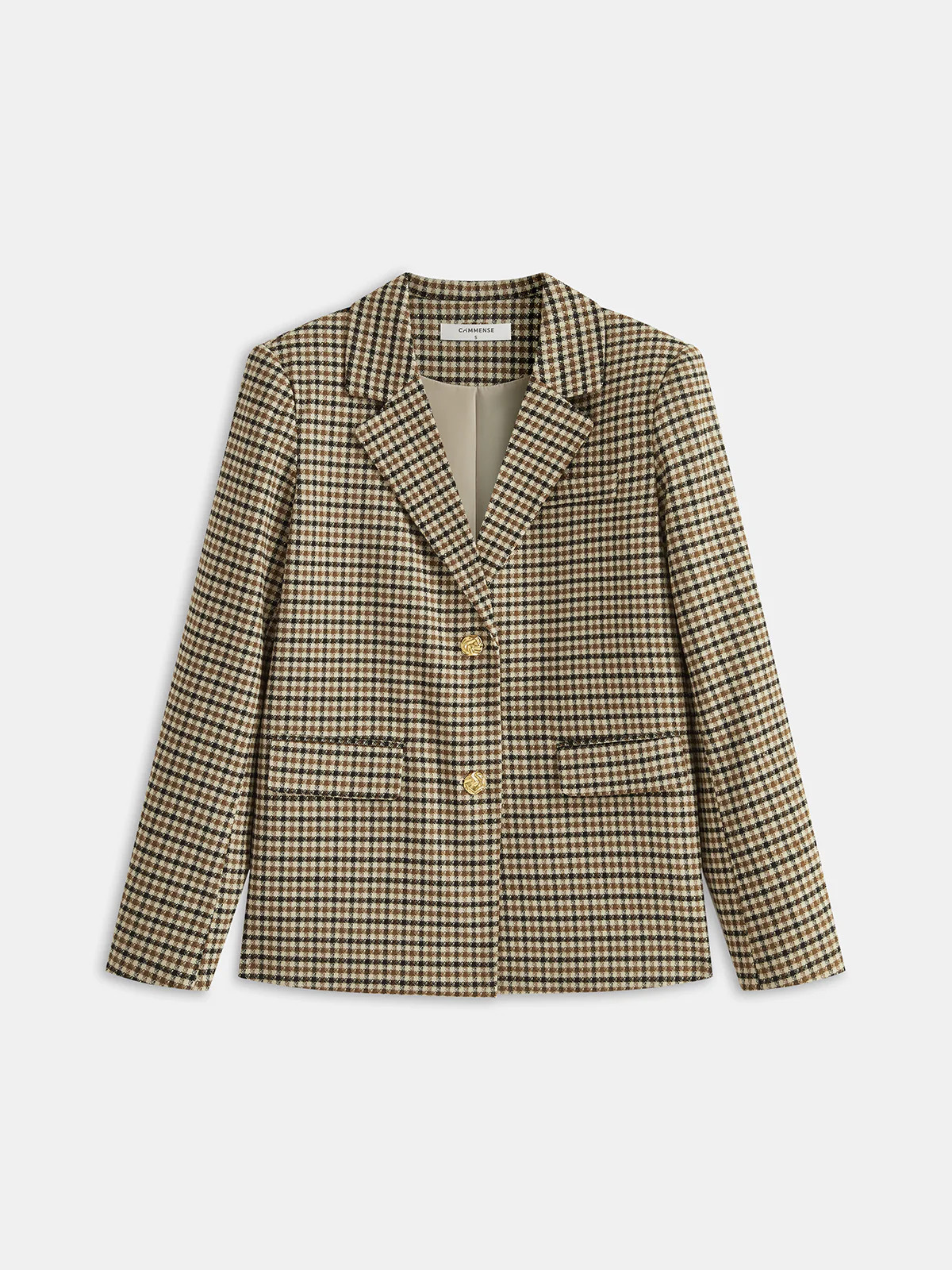 Metal Button Checked Blazer | Commense