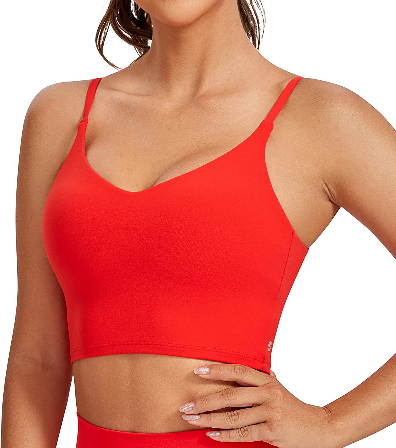 CRZ YOGA Womens Butterluxe Adjustable Spaghetti Strap Longline Sports Bra - V Neck Padded Crop Ta... | Amazon (US)