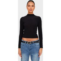 Black Slinky High Neck Long Sleeve Top | PrettyLittleThing US