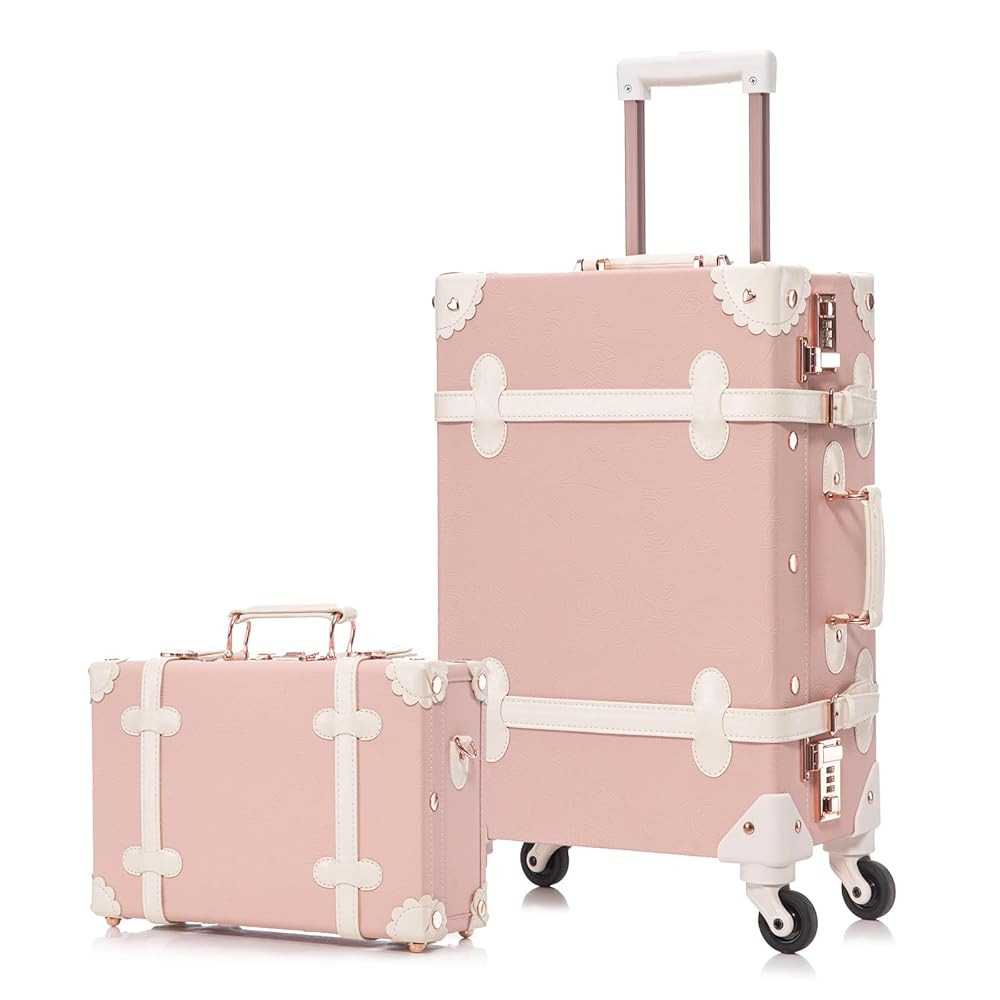 Apelila 2 Piece Vintage Luggage Set (Pink, 20"+12") PU Leather Luggage with Spinner Wheels, Light... | Amazon (US)