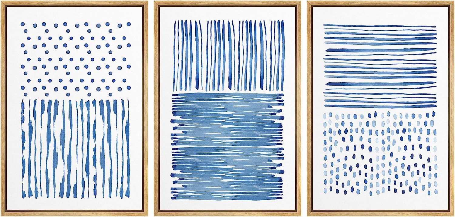 NWT Framed Wall Art Print Set Blue Line & Circle Variety Abstract Shapes Illustrations Modern Art... | Amazon (US)