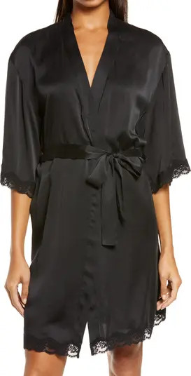 Lace Trim Silk Short Robe | Nordstrom