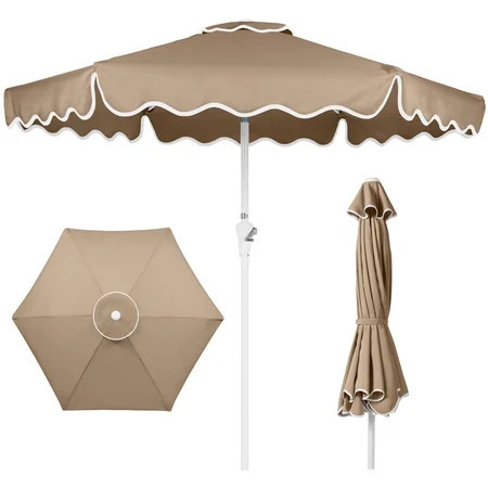 Best Choice Products 7.5ft Patio Market Umbrella with Wavy Trim, Fade-Resistant, Crank & Tilt, Wind Vent - Tan | Walmart (US)