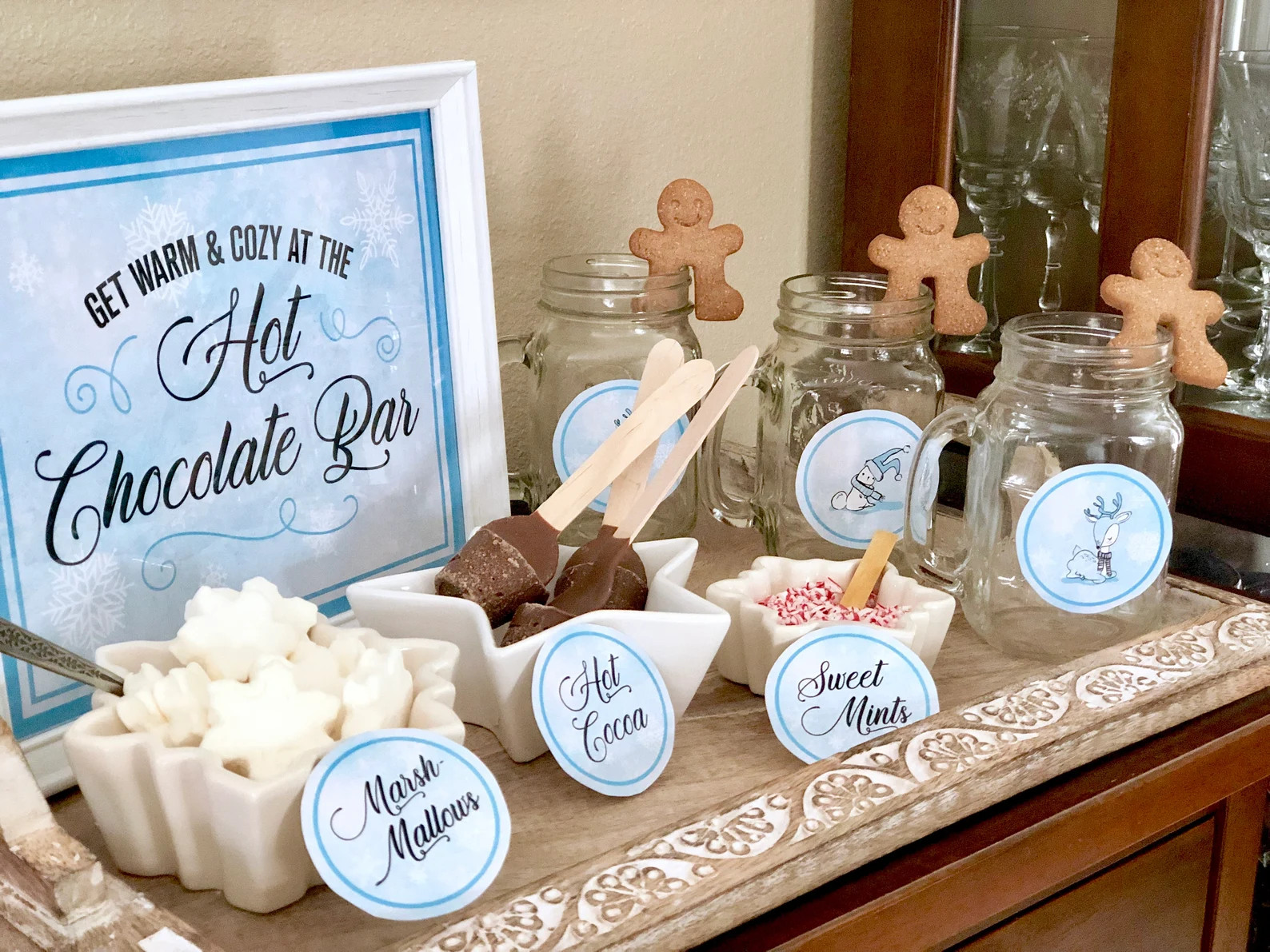 Winter Hot Cocoa Bar Kit // Printable Hot Chocolate Bar Set // Blue and White Hot Cocoa Bar Label... | Etsy (US)