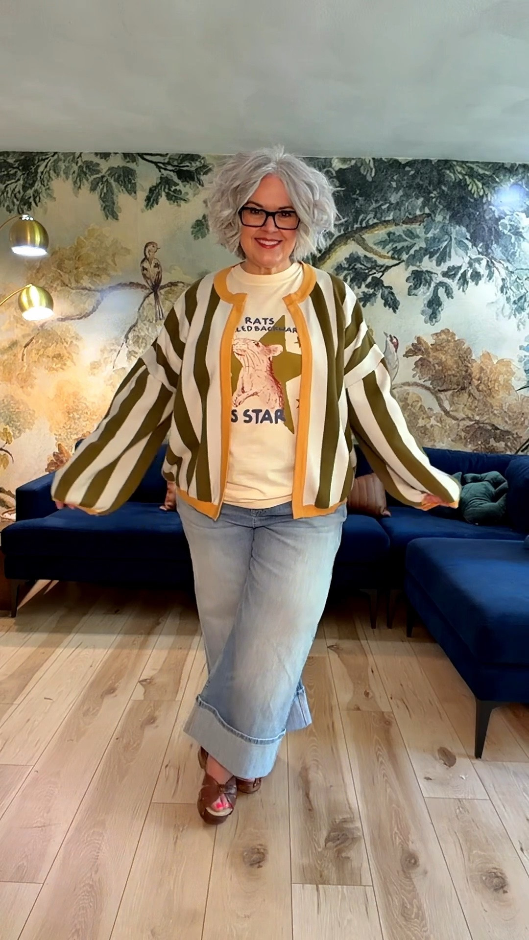 Summer is all about the graphic tees! 
Wearing XL in the tee, cardi and 16 in the jeans ⭐️🐀⭐️
#over50fashion #DopamineDressing #Over50Style #over50club #graphictees

#LTKootd #LTKOver40 #LTKPlusSize