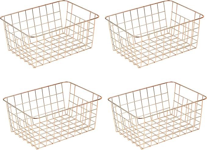 Wire Baskets, YQMM 4 Pack Wire Storage Basket Metal Basket Pantry Organizer Storage Bins Baskets ... | Amazon (US)
