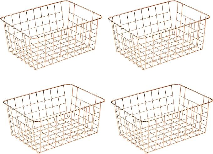 Wire Baskets, YQMM 4 Pack Wire Storage Basket Metal Basket Pantry Organizer Storage Bins Baskets ... | Amazon (US)