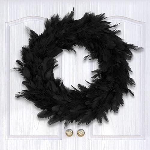 DomeStar 11 Inch Black Feather Wreath, Halloween Front Door Wreath for Decoration Wreath Crafts Part | Amazon (US)
