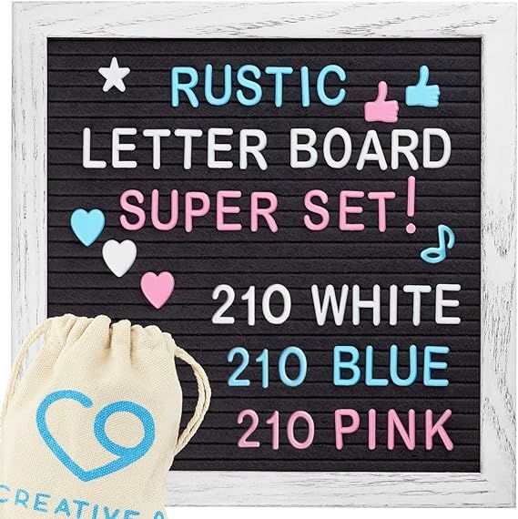 Felt Letter Board - 10"x 10" Rustic White Oak Frame w/Stand & 3 Canvas Pouches - 630 White, Pink,... | Amazon (US)