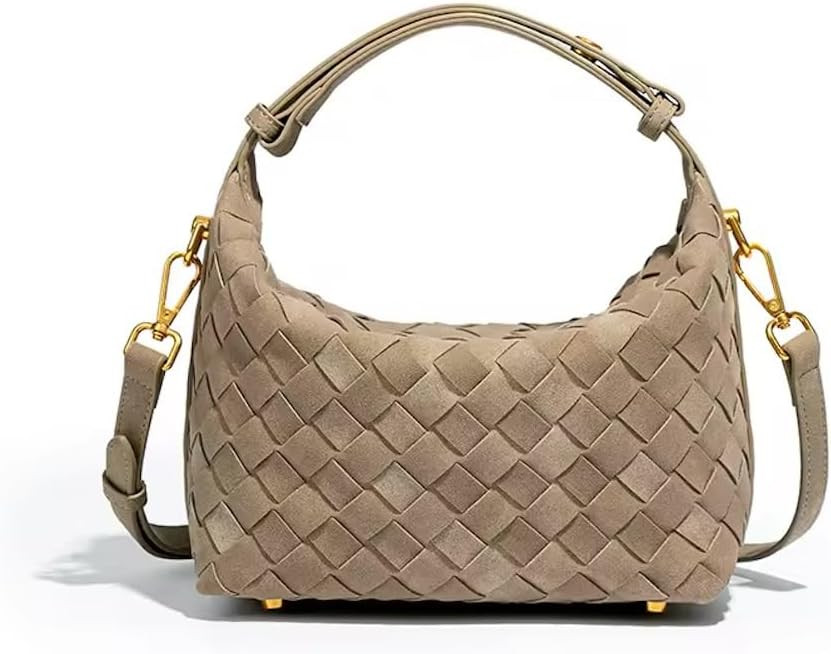 Luxurious Suede Slouch Hobo Bag for Women Woven Leather Shoulder Bags Top-Handle Purses | Amazon (US)
