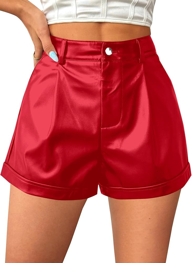 Avanova Women Faux Leather High Waisted Shorts Pleated Casual Summer Shorts | Amazon (US)