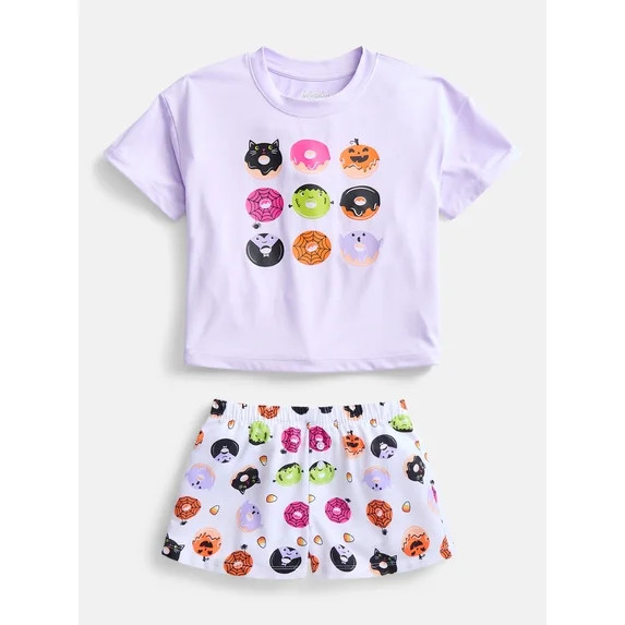 Wonder Nation Girls' Graphic Tee and Shorts Pajama Set, 2-Piece, Sizes 4-18 | Walmart (US)