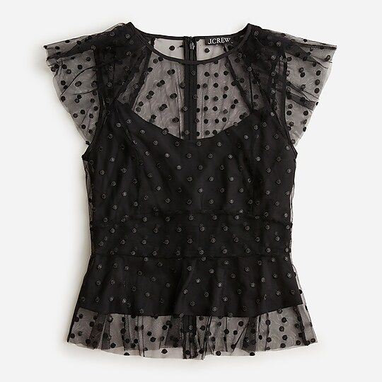 Cap-sleeve peplum top in dotted tulle | J.Crew US
