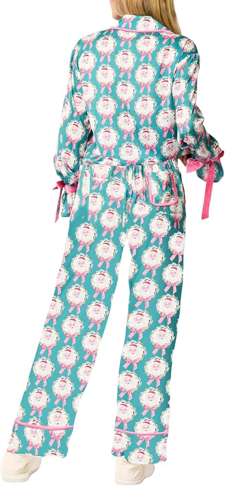Aopwsrlyi Women 2 Piece Christmas Pajamas Set Bow Tie Long Sleeve Button Down Shirt Pants Set Sat... | Amazon (US)