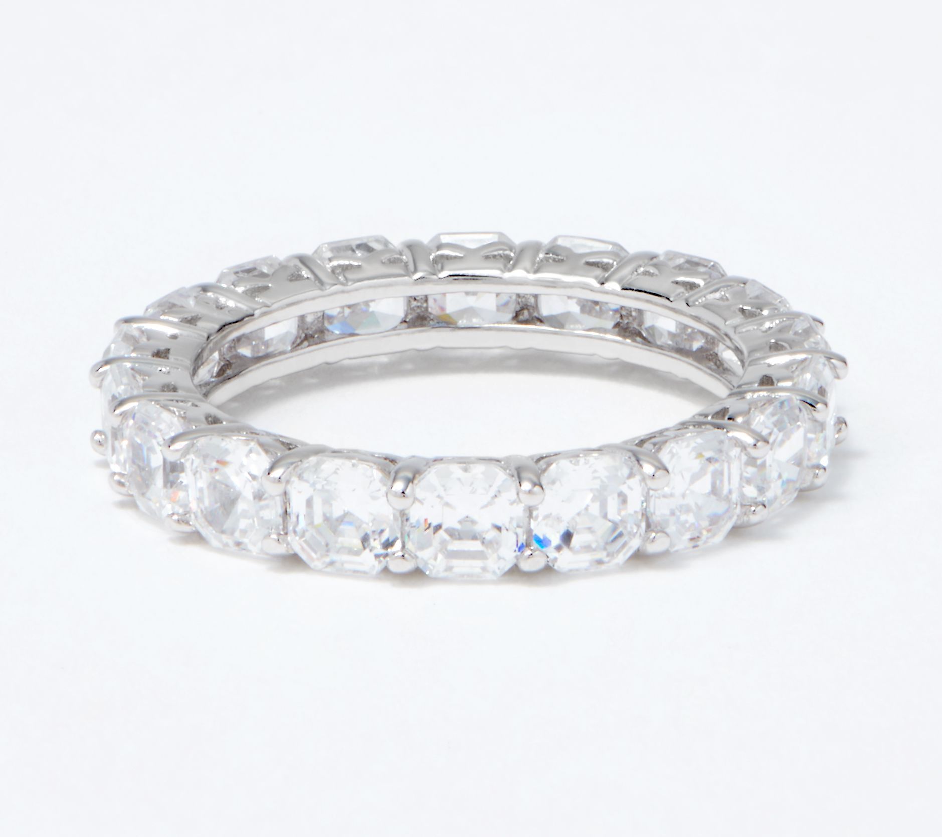 Diamonique Asscher Cut 4.90 cttw Eternity Ring,Platinum Clad | QVC