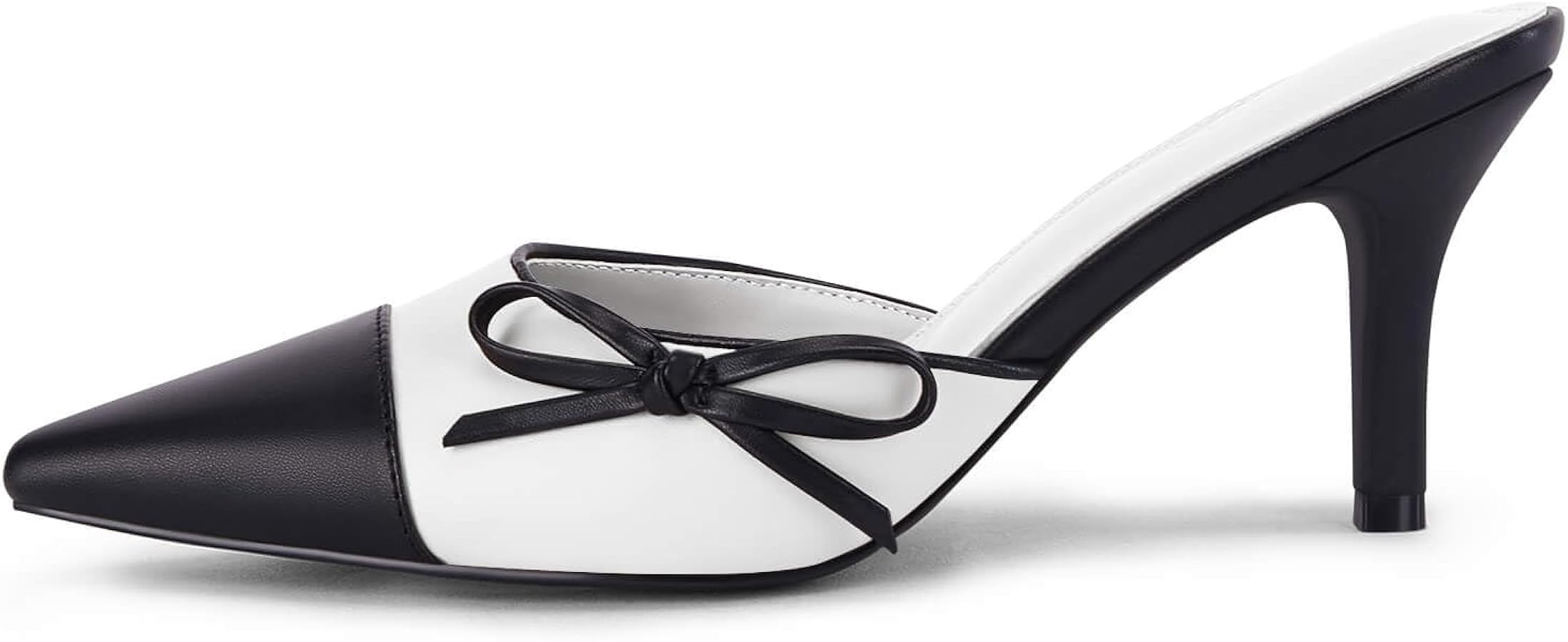 Coutgo Womens Bow Tie Mules Heels Two Tone Closed Pointed Toe Slip On Backless Wedding Dress Shoe... | Amazon (US)