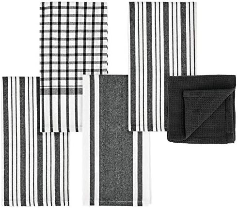 mDesign Kitchen Towel Set, 100% Cotton, Waffle Texture and Striped Pattern, Store in Drawers, Cab... | Amazon (US)